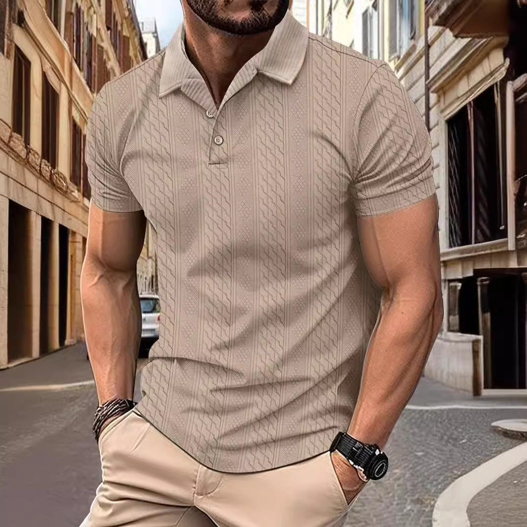 GMD Chosen CO Simple Solid Color Polo Collar Men's Button Jacquard Short Sleeve