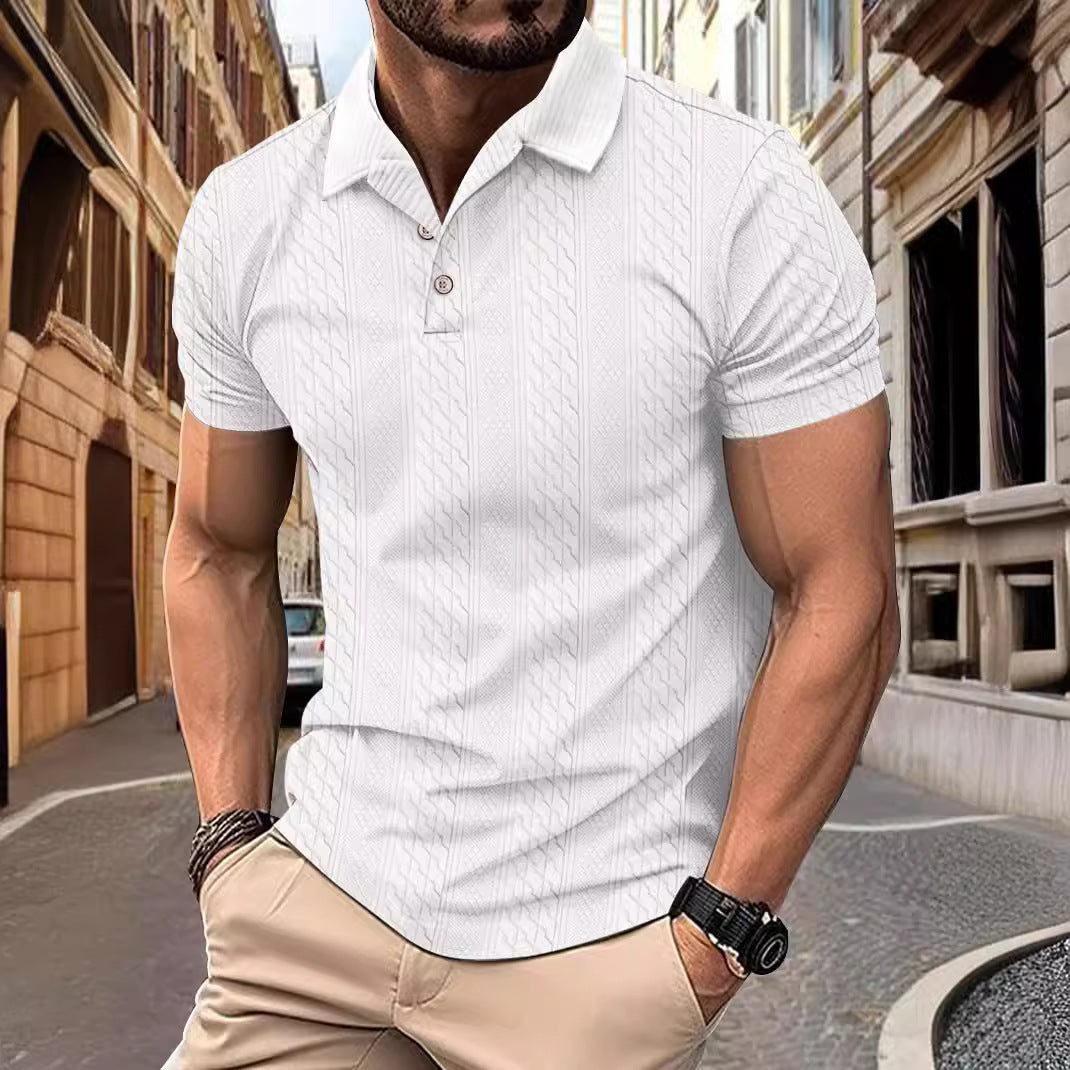 GMD Chosen CO Simple Solid Color Polo Collar Men's Button Jacquard Short Sleeve