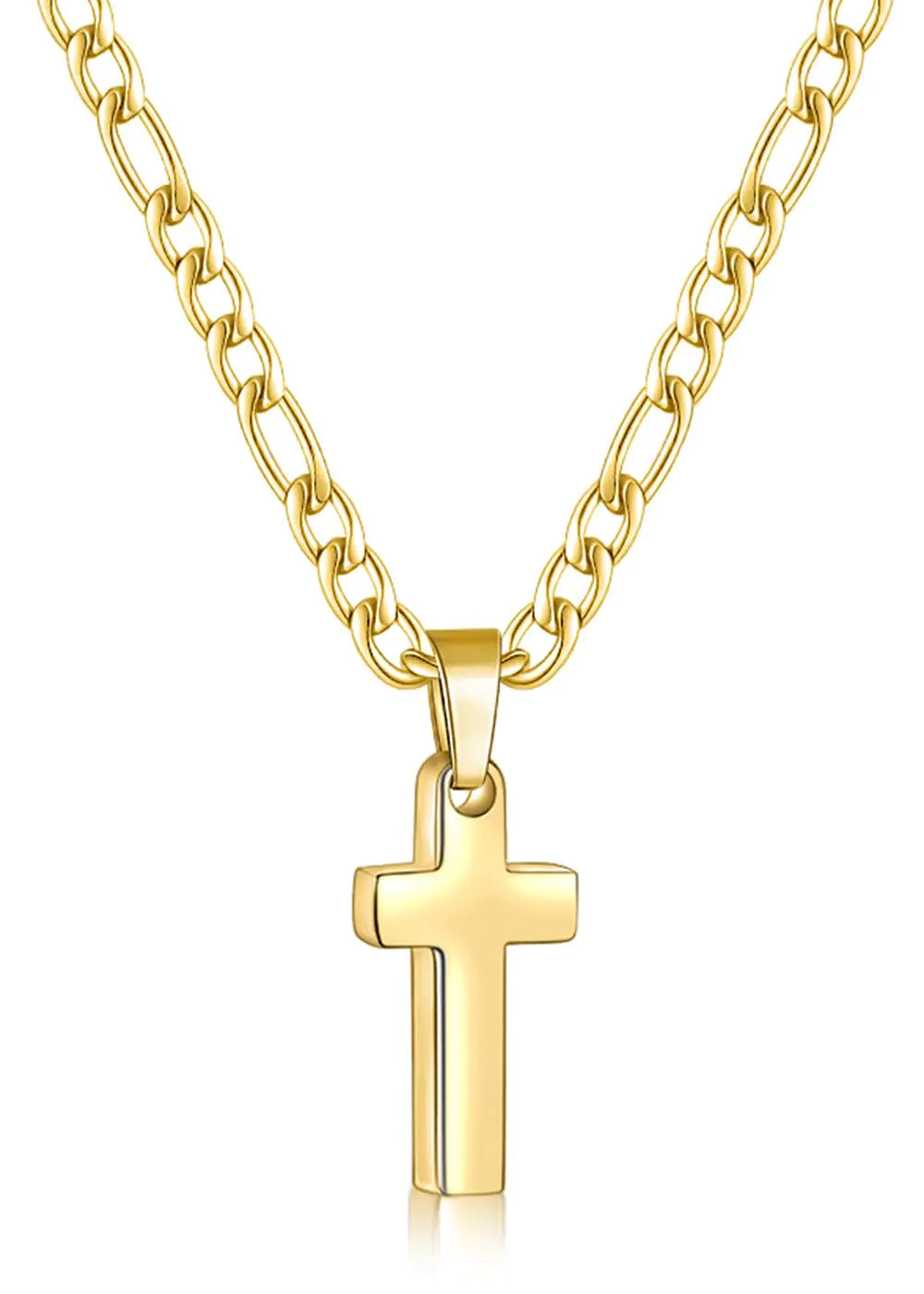 Stainless Steel Mens Cross Necklaces with 3.5mm Figaro Cross Chain Gold Plated Tiny Cross Chain Necklace 18Inch
