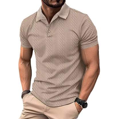 GMD Chosen CO Simple Solid Color Polo Collar Men's Button Jacquard Short Sleeve