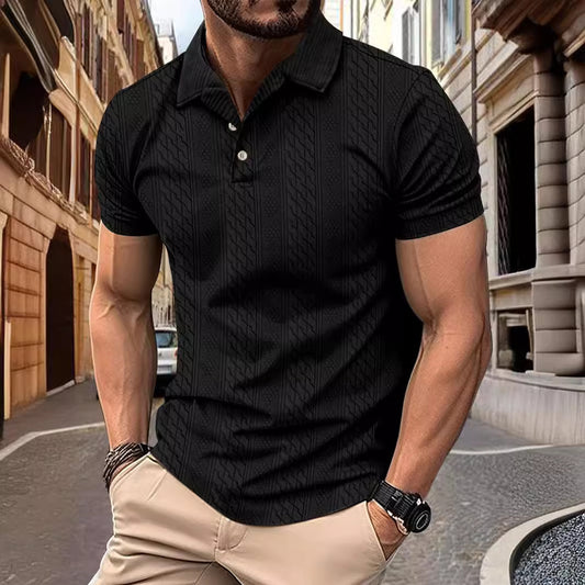 GMD Chosen CO Simple Solid Color Polo Collar Men's Button Jacquard Short Sleeve
