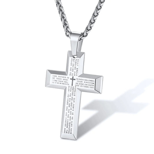 Supcare Cross Necklace  for Men With Bible Verse Men Collares De Hombre Cross Necklace for Men Big Cross Necklace Mens Necklace Silver Cross Pendant